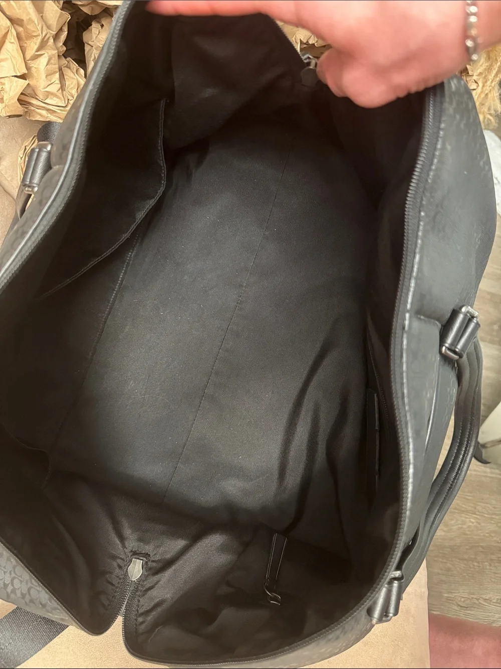Vintage Coach BOSTON/Duffle Bag Black Monogrammed Leather, Carry Strap